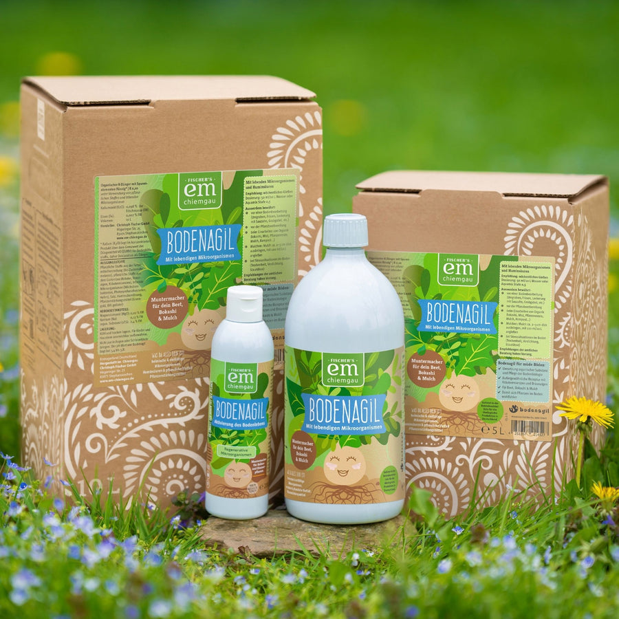 Bodenagil Mikroorganismen in verschiedenen Gebindegrößen für einen lebendigen Gartenboden und gesunde Pflanzen