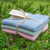 Spültuch-Trio aus Bio-Baumwolle Pastell blau, grün und rosa