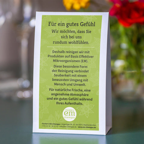 Aufsteller: Reinigung mit EM - Rückseite