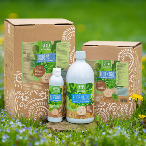 Bodenagil native Mikroorganismen in verschiedenen Gebindegrößen für einen lebendigen Gartenboden und gesunde Pflanzen