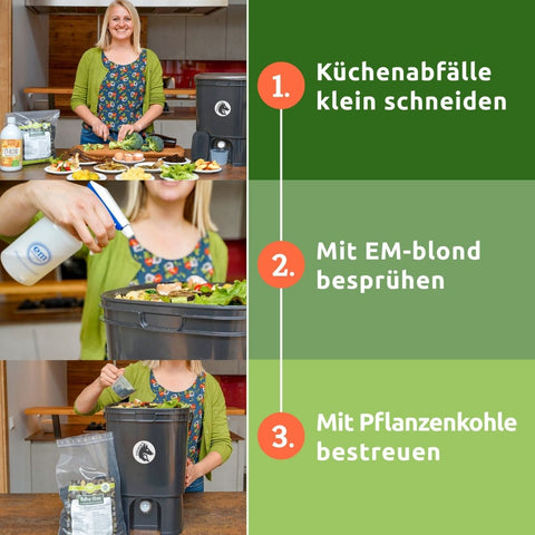 Bokashi Fairfox Eimer Anwendung Part 1 mit Pflanzenkohle