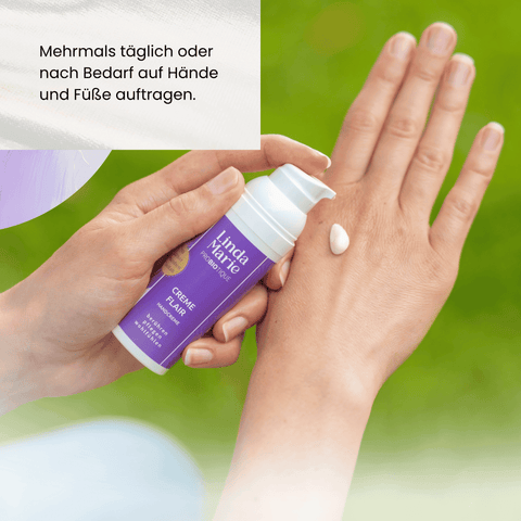 Mehrmals täglich oder nach Bedarf auf Hände und Füße auftragen.