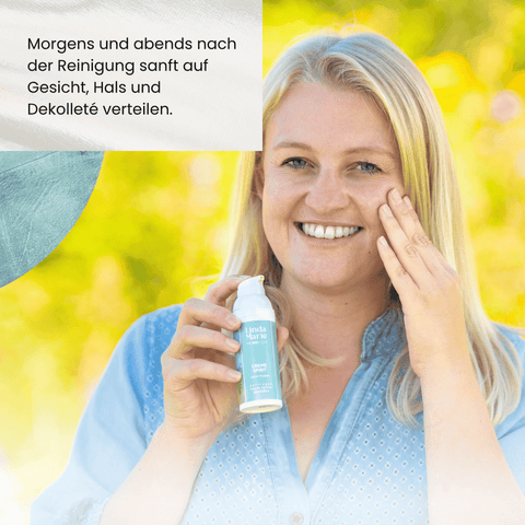 Morgens und abends nach der Reinigung sanft auf Gesicht, Hals und Dekolleté verteilen