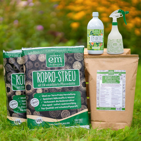 Hühner Stallfrische Set für nachhaltige Frische im Stall mit Pflanzenkohle, EM-aktiv und Gesteinsmehl