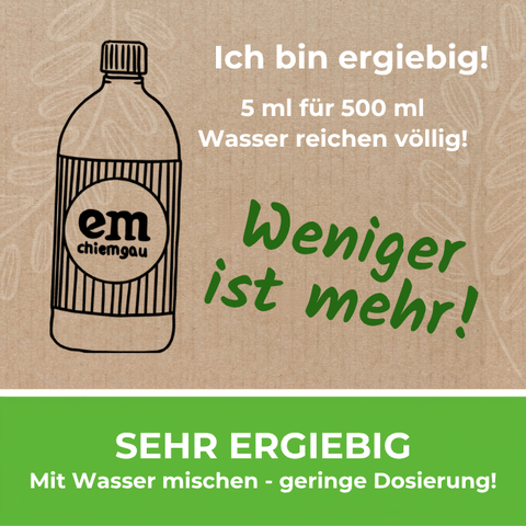 Sehr ergiebig, nur 5 Mililiter auf 500 Mililiter Wasser