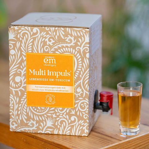 Multi Impuls ® Fermentgetränk mit lebendigen Mikroorganismen in der 1,5l Bag in Box Verpackung