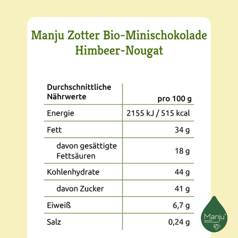Nährwertangabe Zotter Manju Bio-Minischokolade