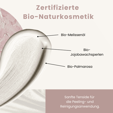 Mit Bio-Melissenöl, Bio-Jojobawachsperlen und Bio-Palmarosa