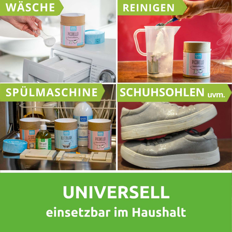 Für Wäsche, Spülmaschine, Schuhsohlen und zum Reinigen