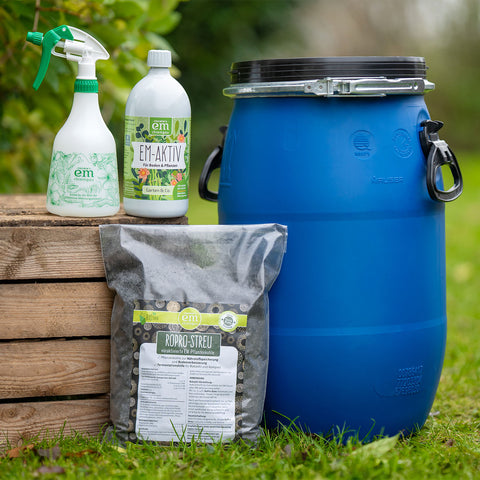 Rasenbokashi Set mit 30 Liter Fass zur Herstellung von fermentiertem Rasenschnitt als Dünger und Mulch