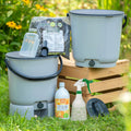 Bokashi Meister Set mit 2 Eimern, EM-blond und Pflanzenkohle, sowie einer hochwertigen Sprühflasche