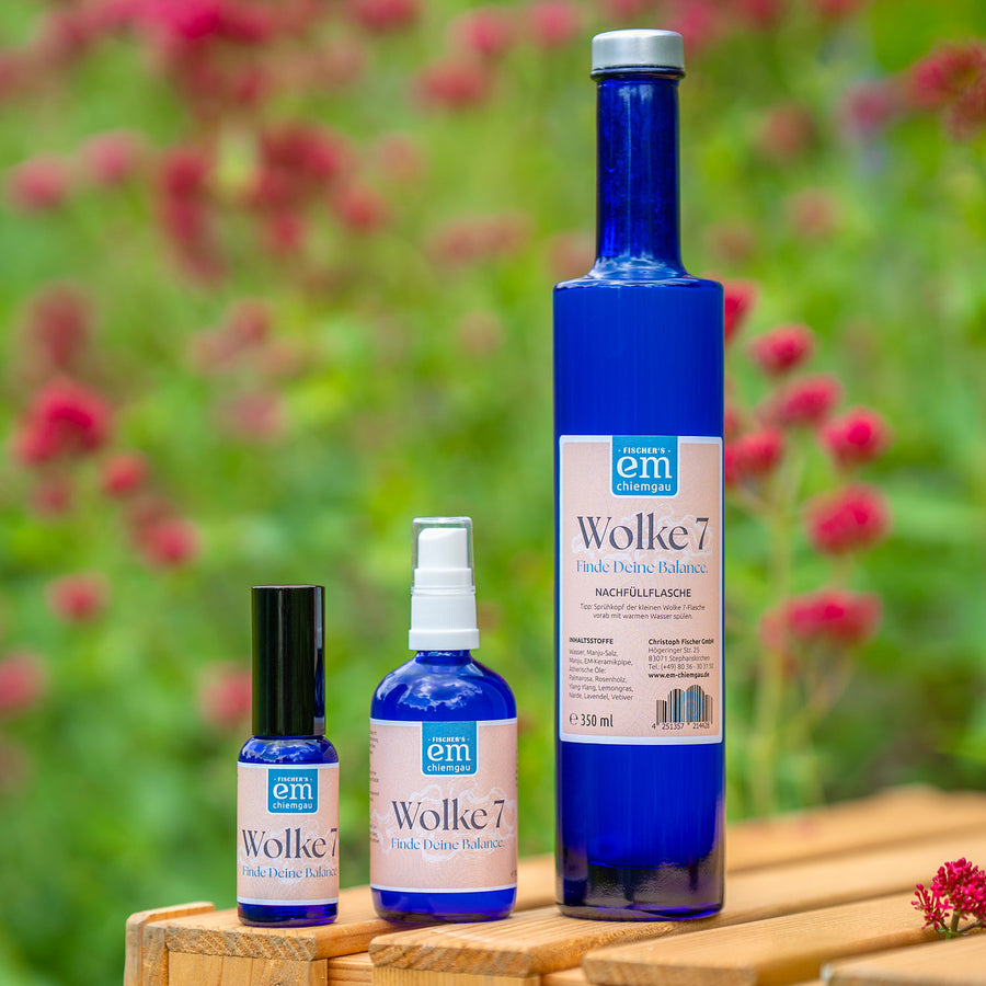 Wolke 7 Energetikspray mit wertvollen natürlichen Inhaltsstoffen von EM-Chiemgau hilft beim Entspannen 