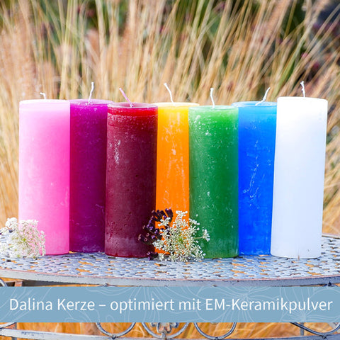 EM-Keramik-Kerze schlank optimiert mit EM-Keramikpulver in vielen verschiedenen Farben